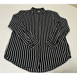 Divided H&M Women Sz 4 Button Up Striped Long Sleeve Viscose Preppy Office Work